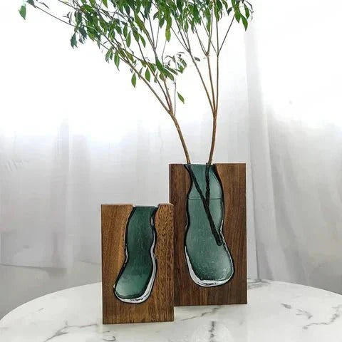 Wood and Glass Minimalist Vase | Natural Accent