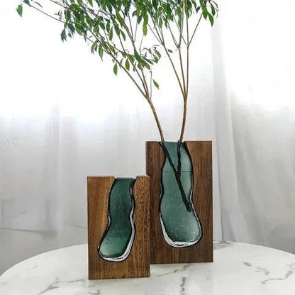 Wood and Glass Minimalist Vase | Natural Accent