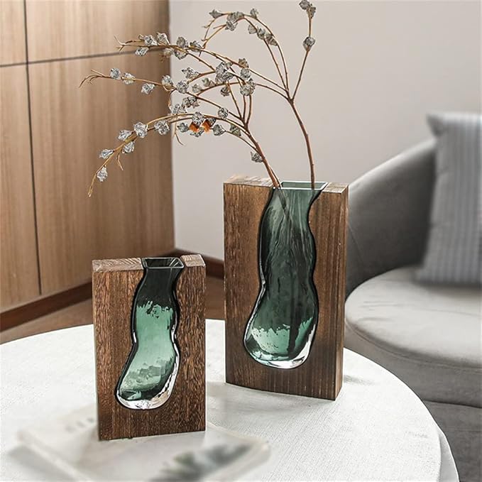Wood and Glass Minimalist Vase | Natural Accent