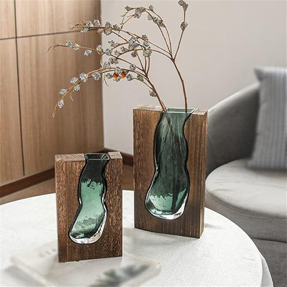 Wood and Glass Minimalist Vase | Natural Accent