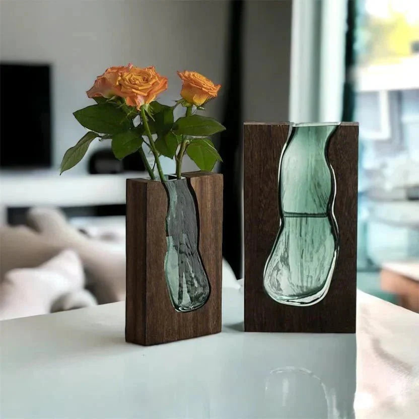 Wood and Glass Minimalist Vase | Natural Accent