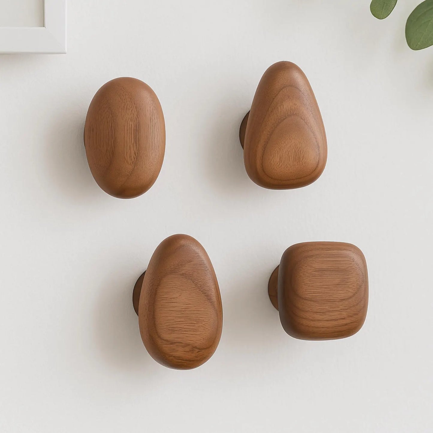 Wall Hooks Wooden Coat Hooks Natural Pebble Shape Set of 4