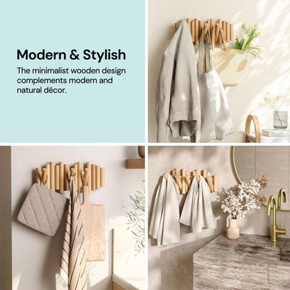 Wooden Wall Coat Rack | Fold-Down Hook Storage