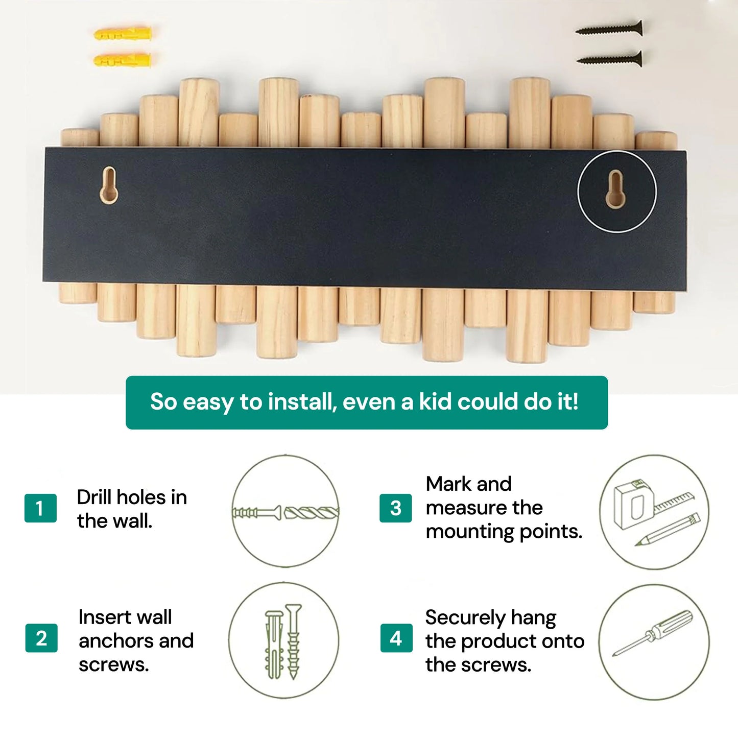 Wooden Wall Coat Rack | Fold-Down Hook Storage