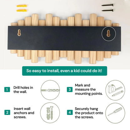 Wooden Wall Coat Rack | Fold-Down Hook Storage