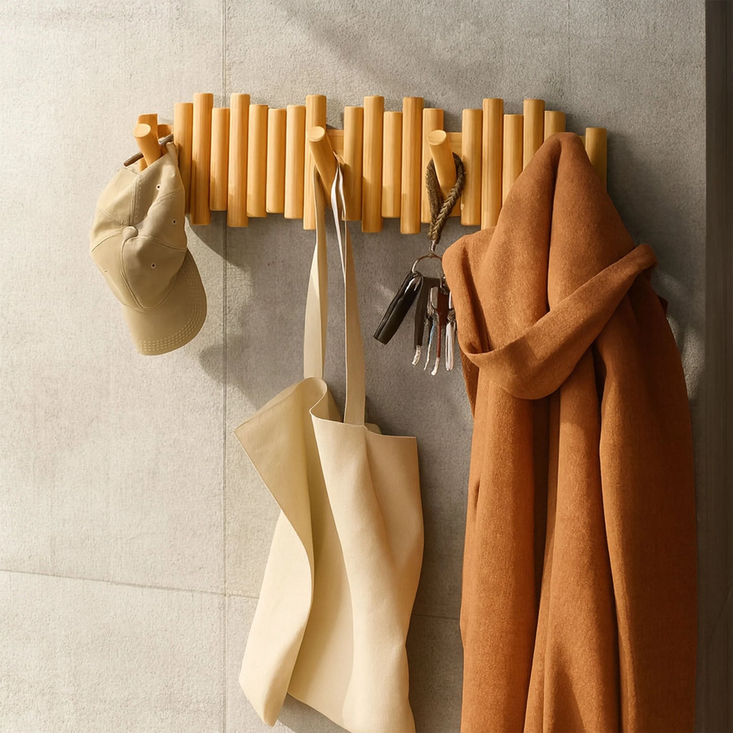 Wooden Wall Coat Rack | Fold-Down Hook Storage