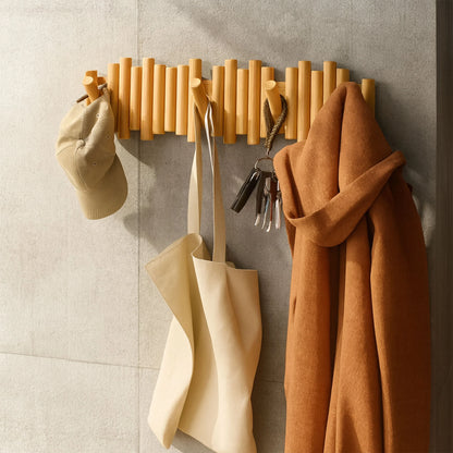 Wooden Wall Coat Rack | Fold-Down Hook Storage
