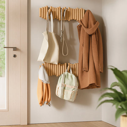 Wooden Wall Coat Rack | Fold-Down Hook Storage