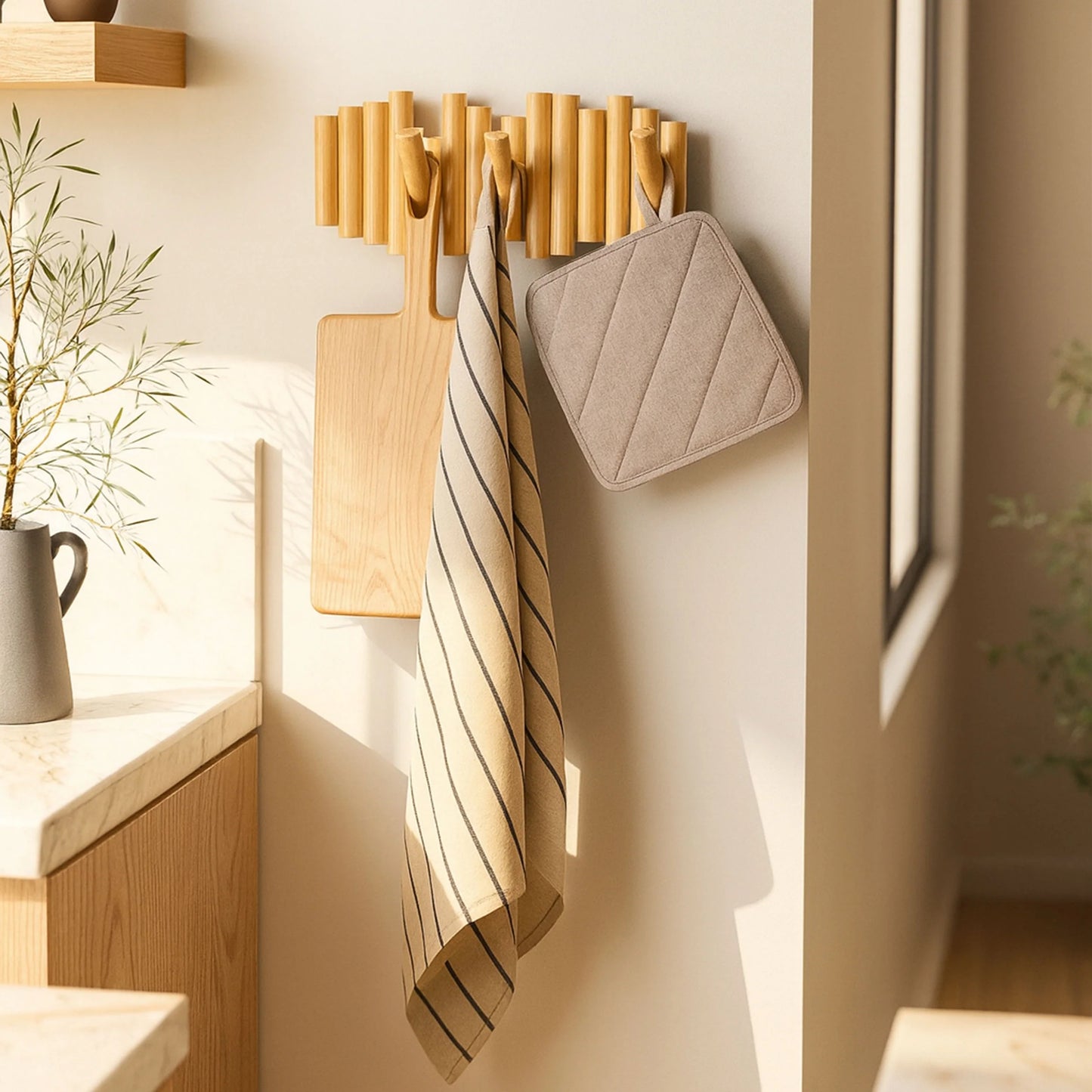 Wooden Wall Coat Rack | Fold-Down Hook Storage
