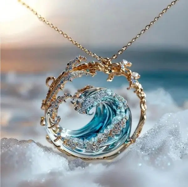 Necklace Ocean Wave Pendant Silver Jewelry Minimalist Charm Necklace