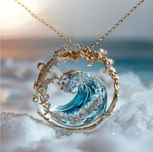 Necklace Ocean Wave Pendant Silver Jewelry Minimalist Charm Necklace