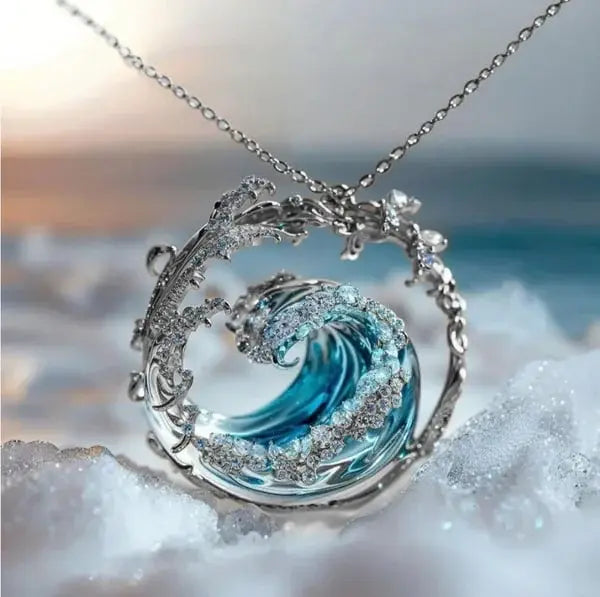 Necklace Ocean Wave Pendant Silver Jewelry Minimalist Charm Necklace