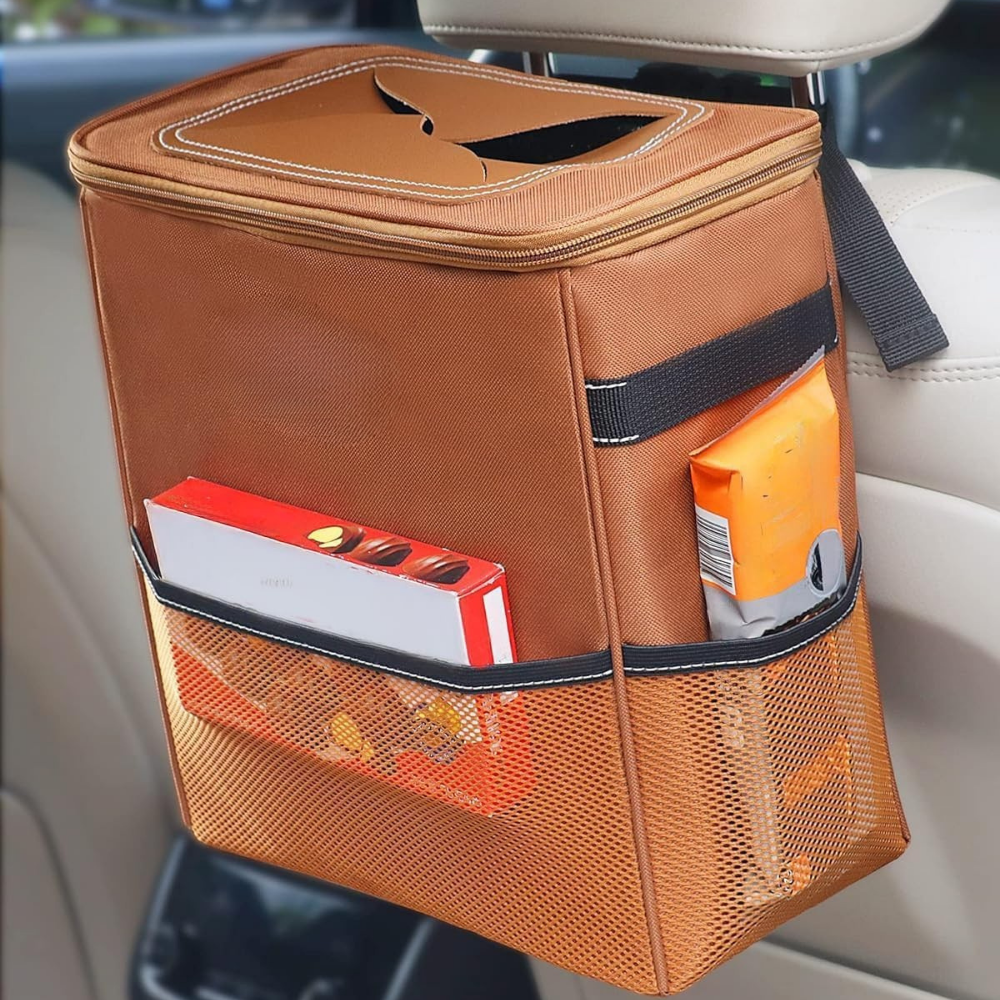 Car Trash Can Leakproof Fabric Hanging Storage Organizer