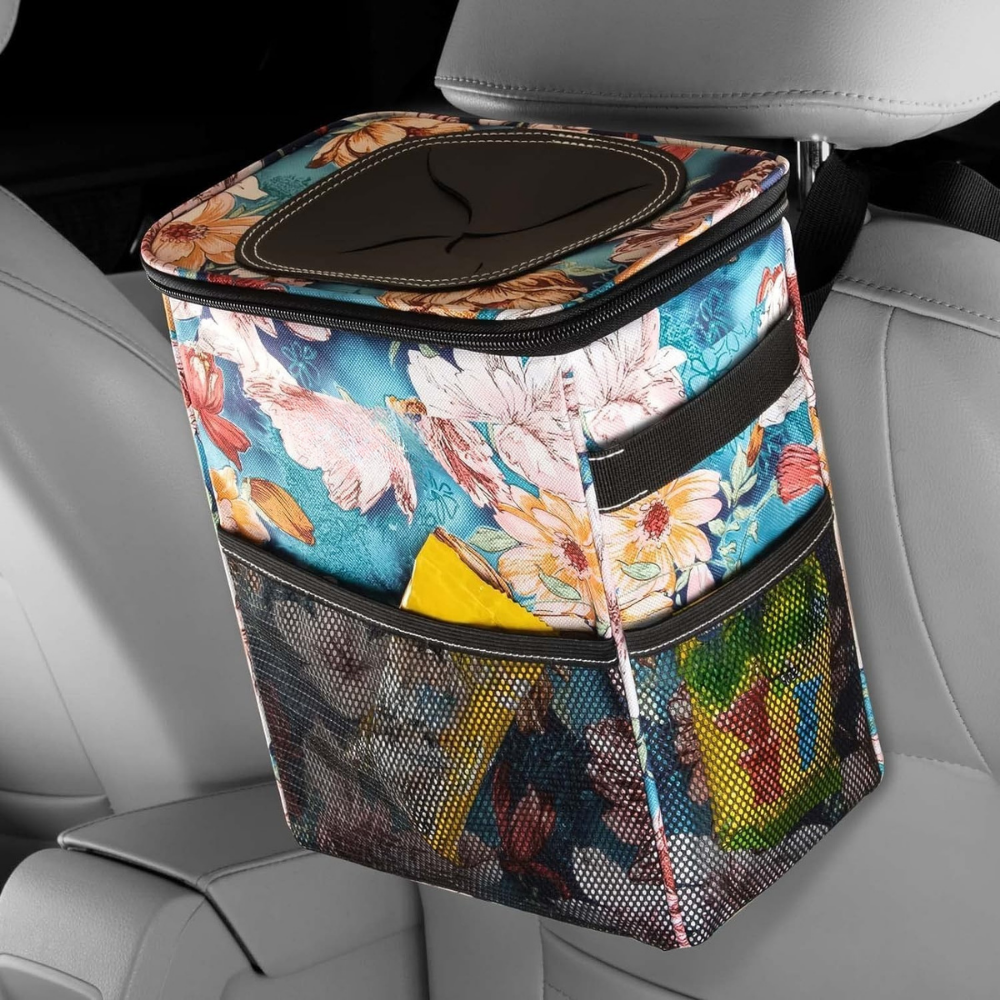 Car Trash Can Leakproof Fabric Hanging Storage Organizer