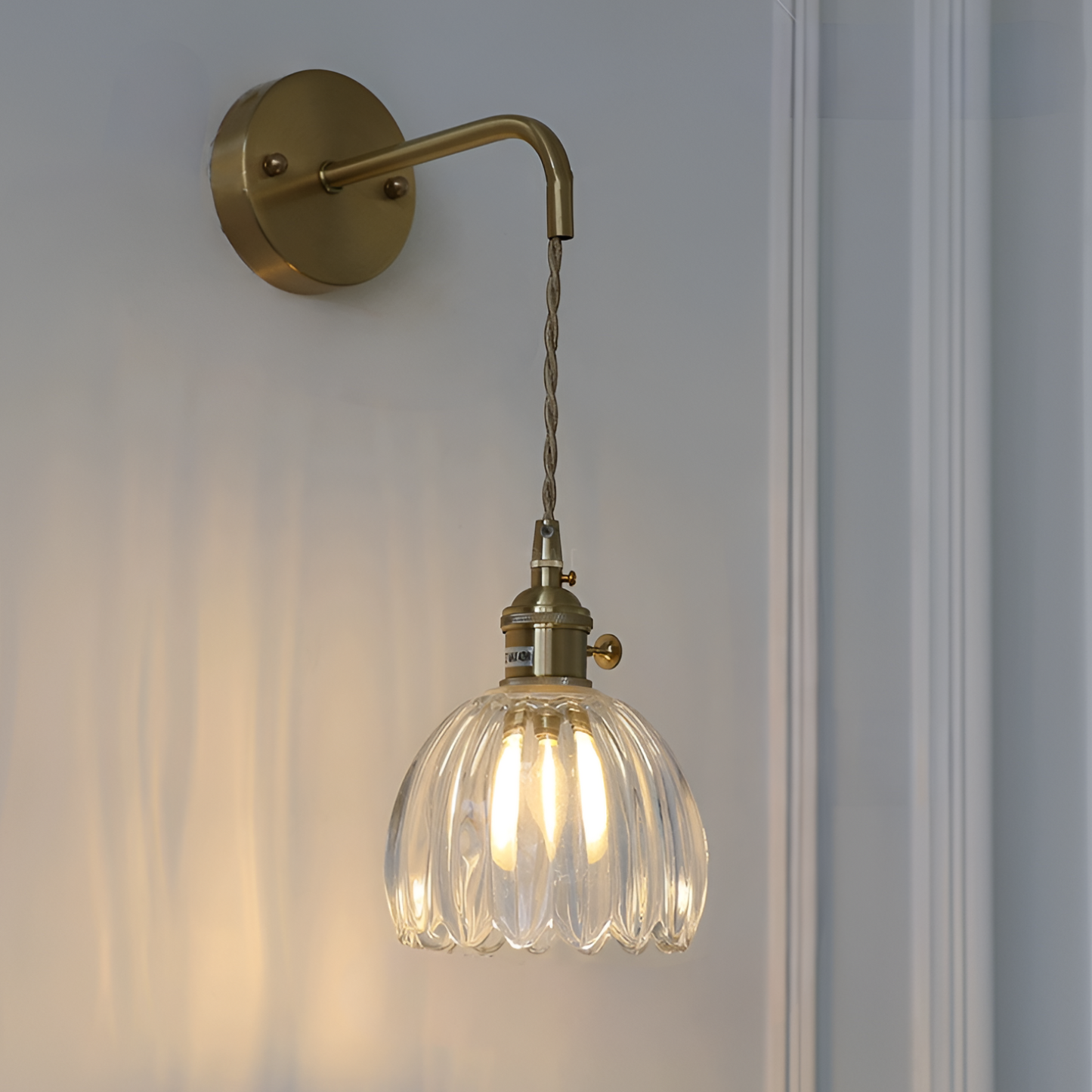 Modern Glass Wall Sconce | Pink Ribbed Shade & Brushed Gold Finish