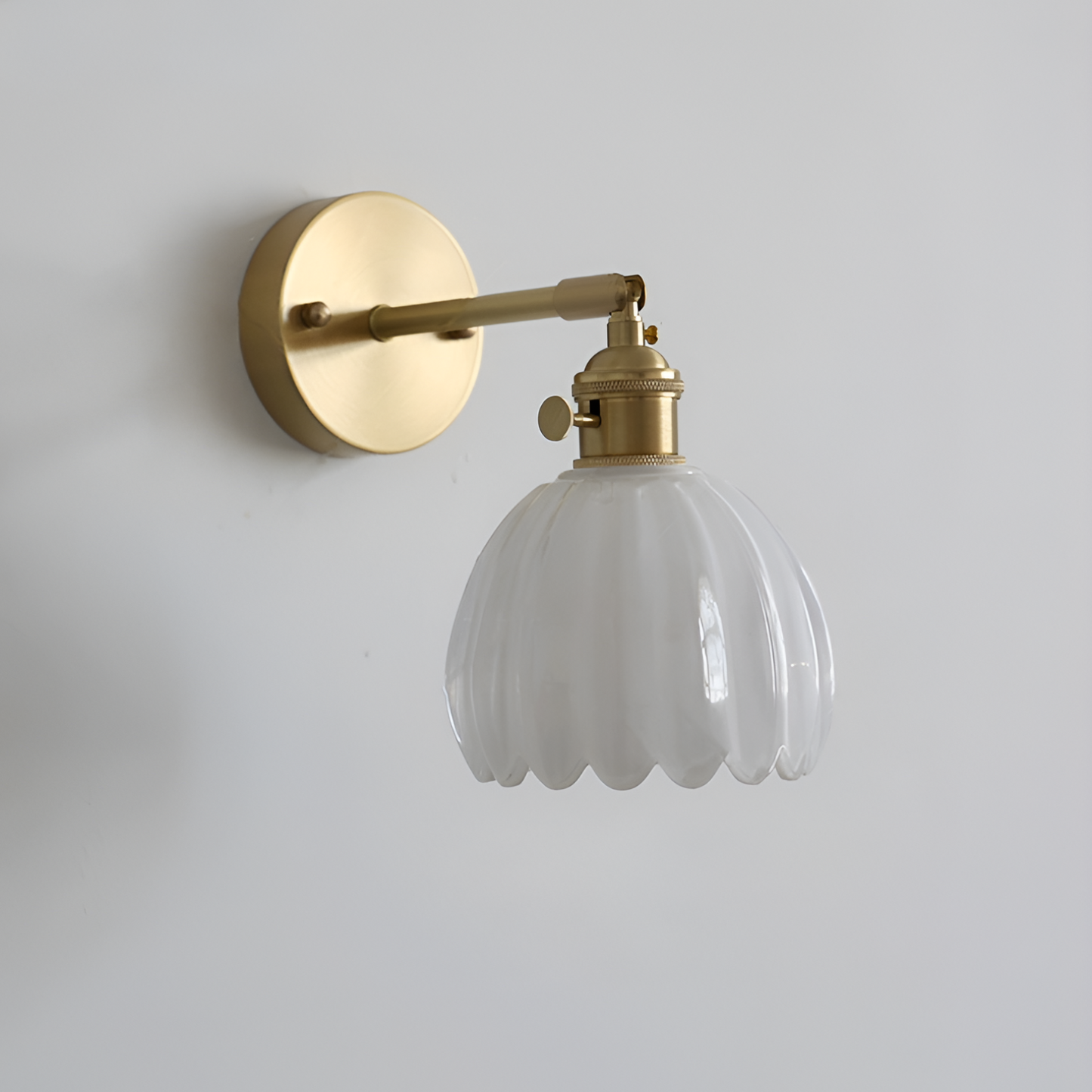 Modern Glass Wall Sconce | Pink Ribbed Shade & Brushed Gold Finish
