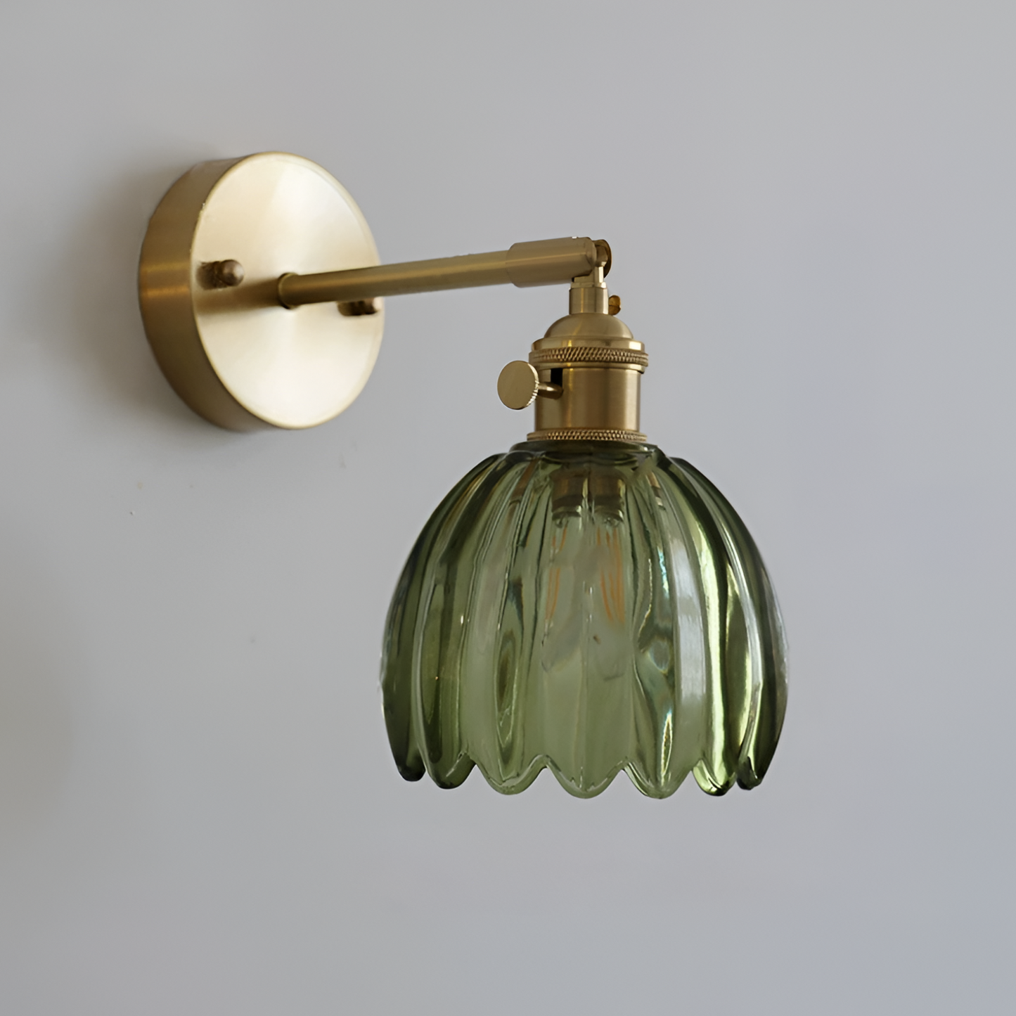Modern Glass Wall Sconce | Pink Ribbed Shade & Brushed Gold Finish