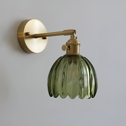 Modern Glass Wall Sconce | Pink Ribbed Shade & Brushed Gold Finish