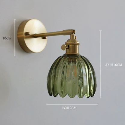 Modern Glass Wall Sconce | Pink Ribbed Shade & Brushed Gold Finish