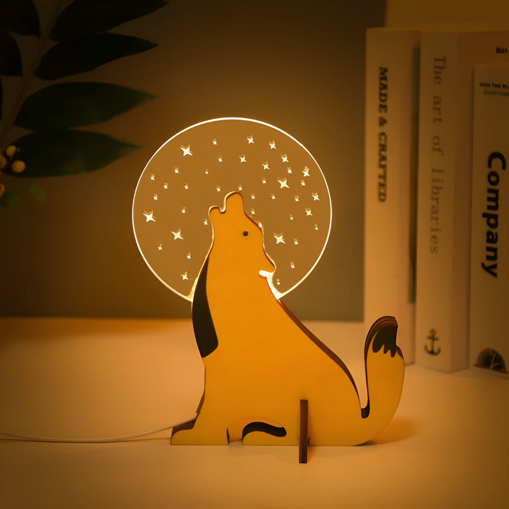 Wooden Animal Table Lamp | Soft LED Night Light for Kids