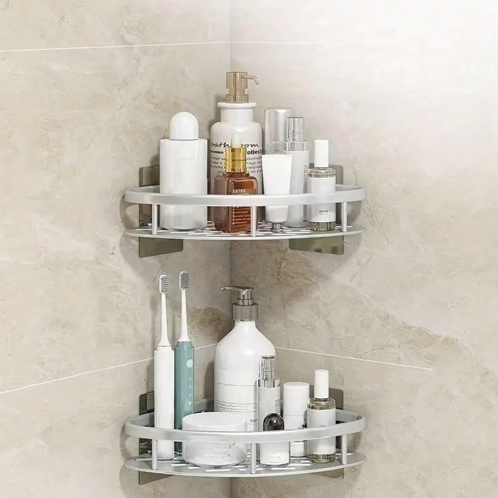 Aluminium Shower Corner Shelf | Adhesive Wall Storage