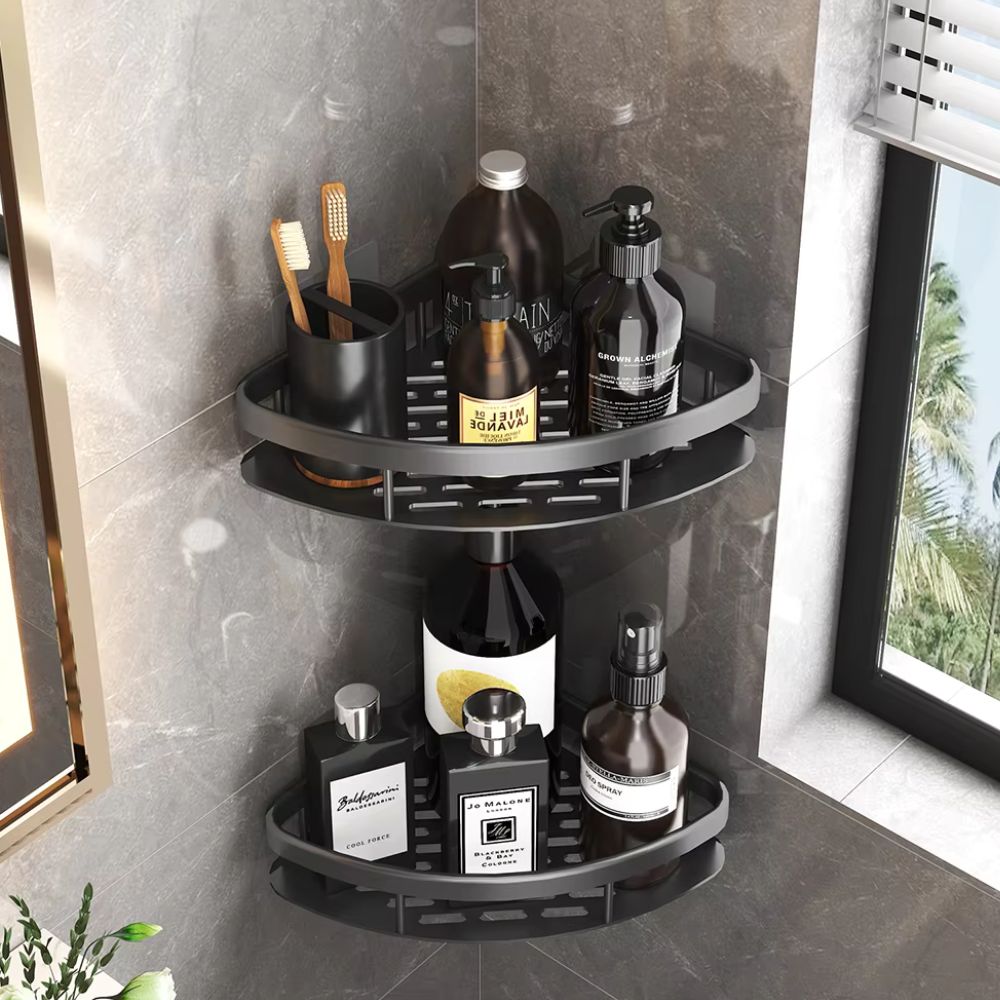 Aluminium Shower Corner Shelf | Adhesive Wall Storage