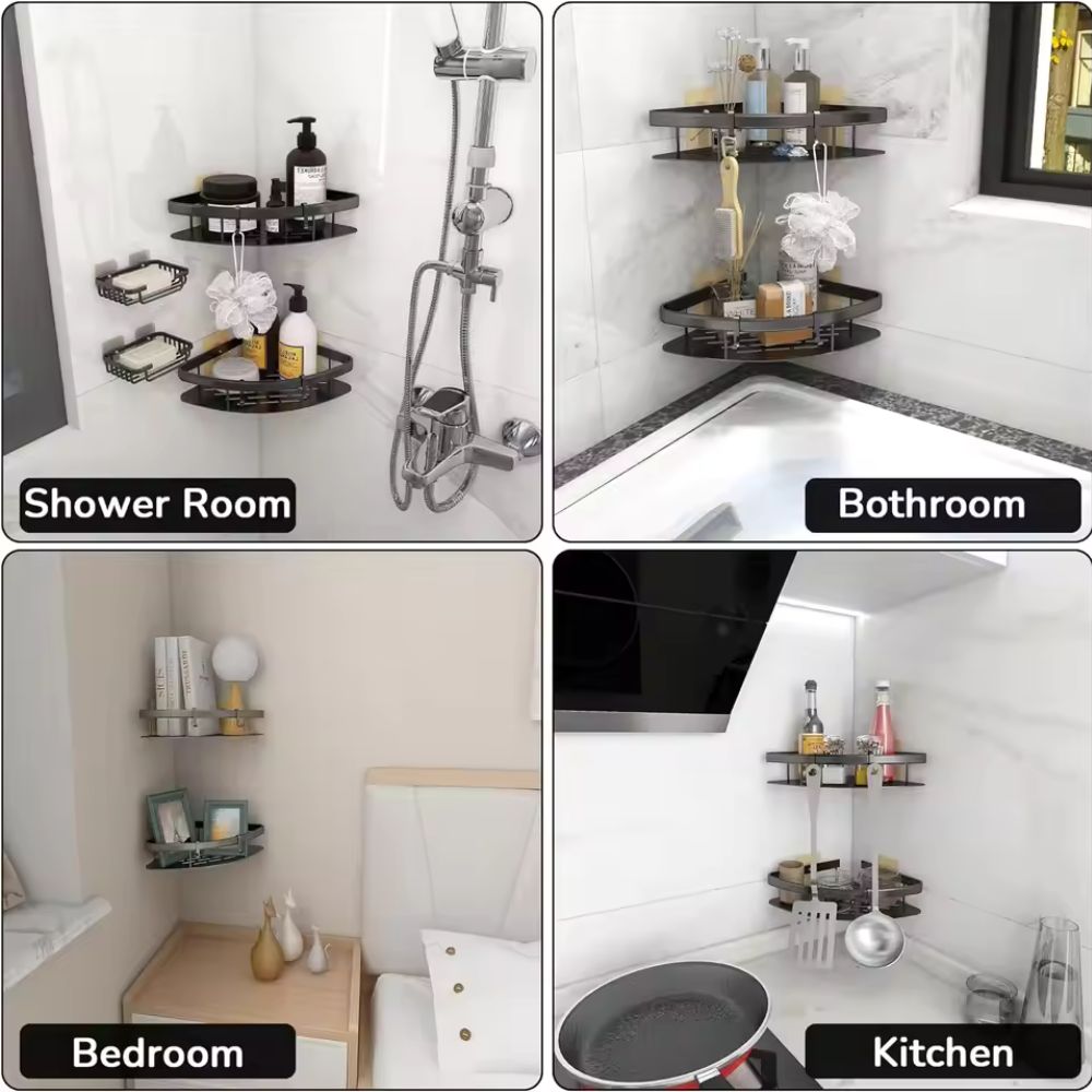 Aluminium Shower Corner Shelf | Adhesive Wall Storage