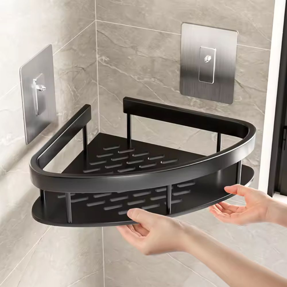 Aluminium Shower Corner Shelf | Adhesive Wall Storage