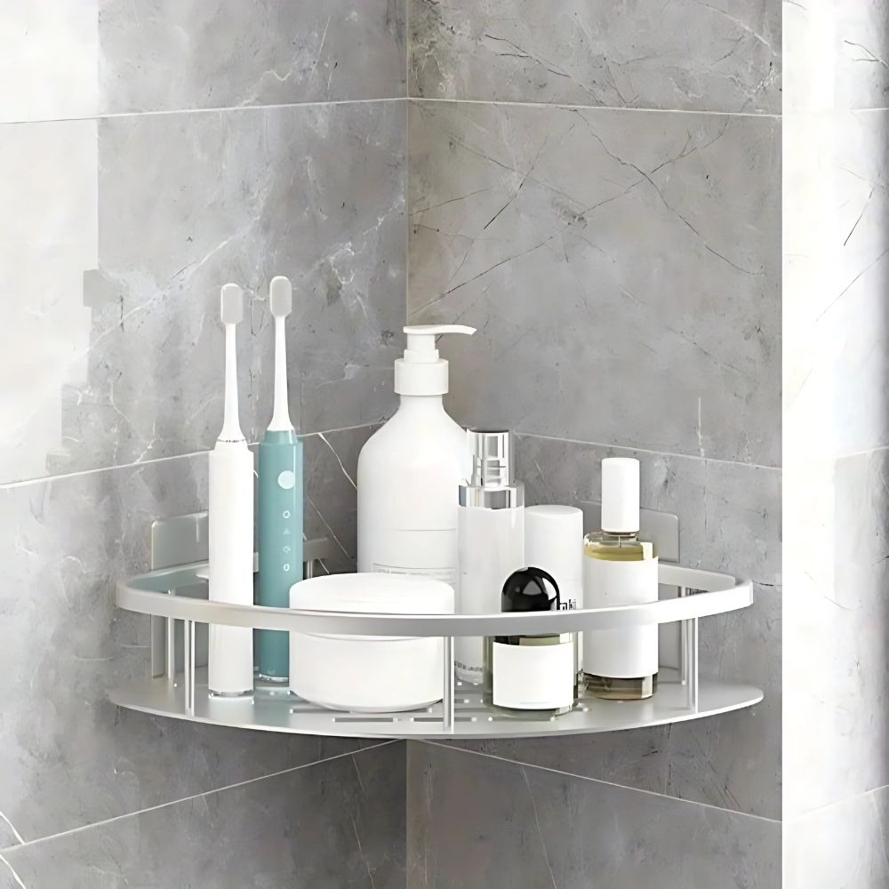 Aluminium Shower Corner Shelf | Adhesive Wall Storage