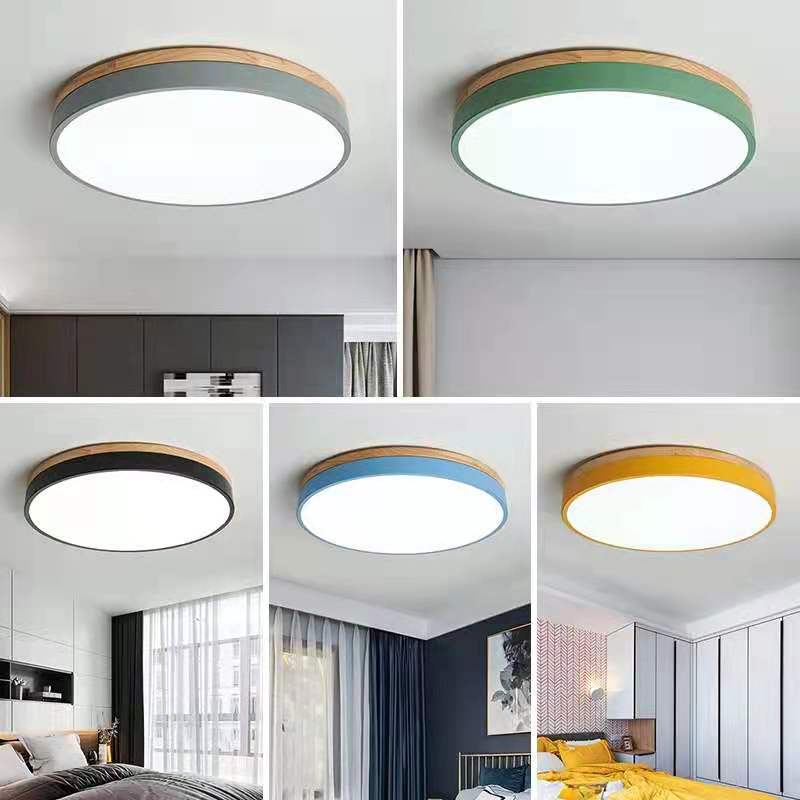Wooden Ceiling Light | Modern Round Flush Mount Lamp