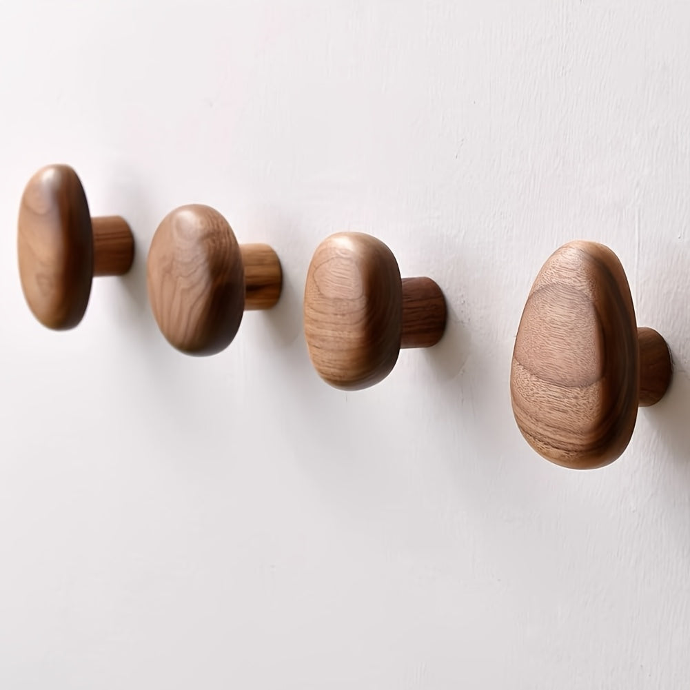 Wall Hooks Wooden Coat Hooks Natural Pebble Shape Set of 4