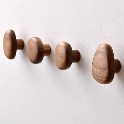 Wall Hooks Wooden Coat Hooks Natural Pebble Shape Set of 4