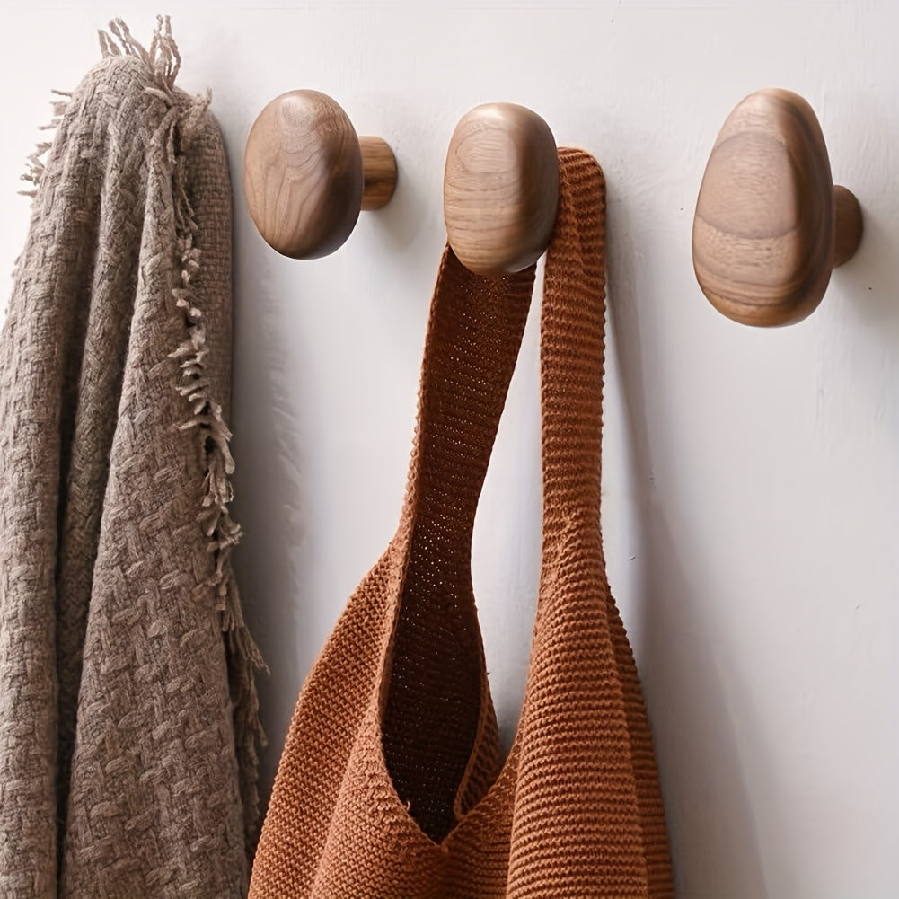 Wall Hooks Wooden Coat Hooks Natural Pebble Shape Set of 4