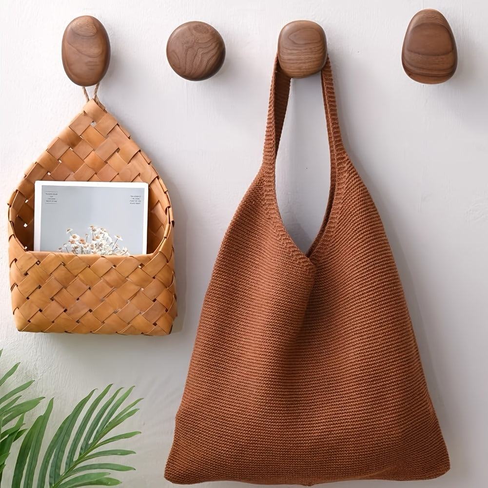 Wall Hooks Wooden Coat Hooks Natural Pebble Shape Set of 4