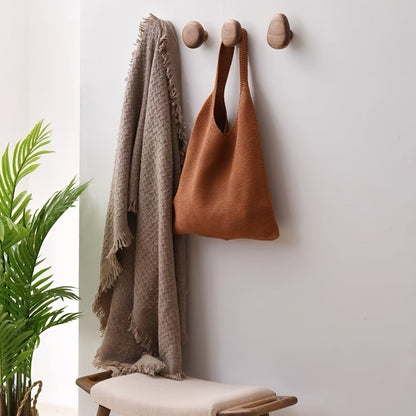Wall Hooks Wooden Coat Hooks Natural Pebble Shape Set of 4