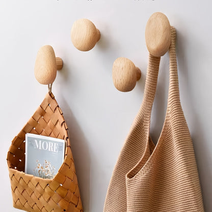 Wall Hooks Wooden Coat Hooks Natural Pebble Shape Set of 4