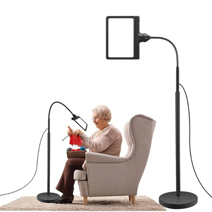 Magnifying Glass Floor Lamp 5X LED Reading & Craft Light with Adjustable Gooseneck