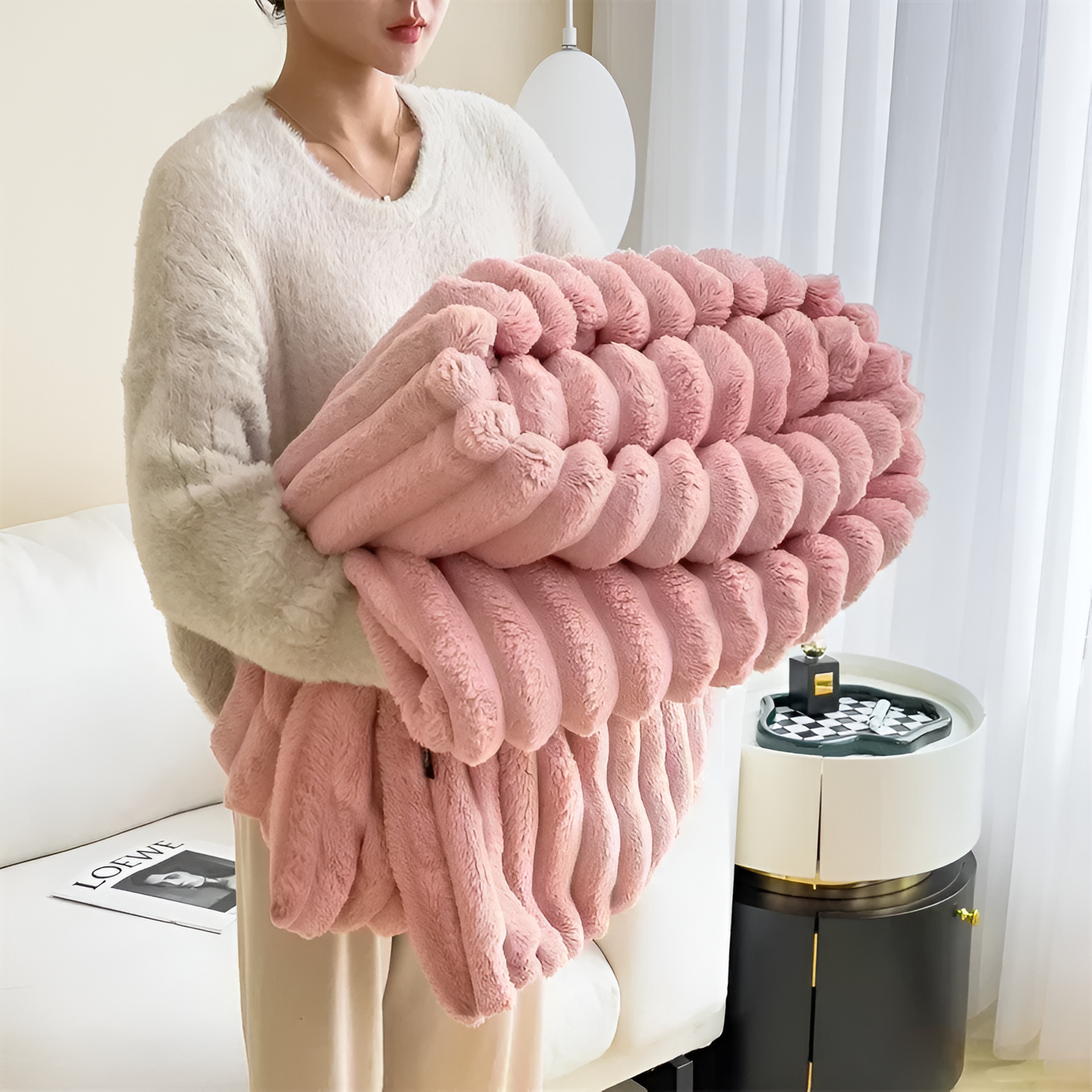 Faux Rabbit Fur Throw Blanket | Double-Sided Plush Comfort