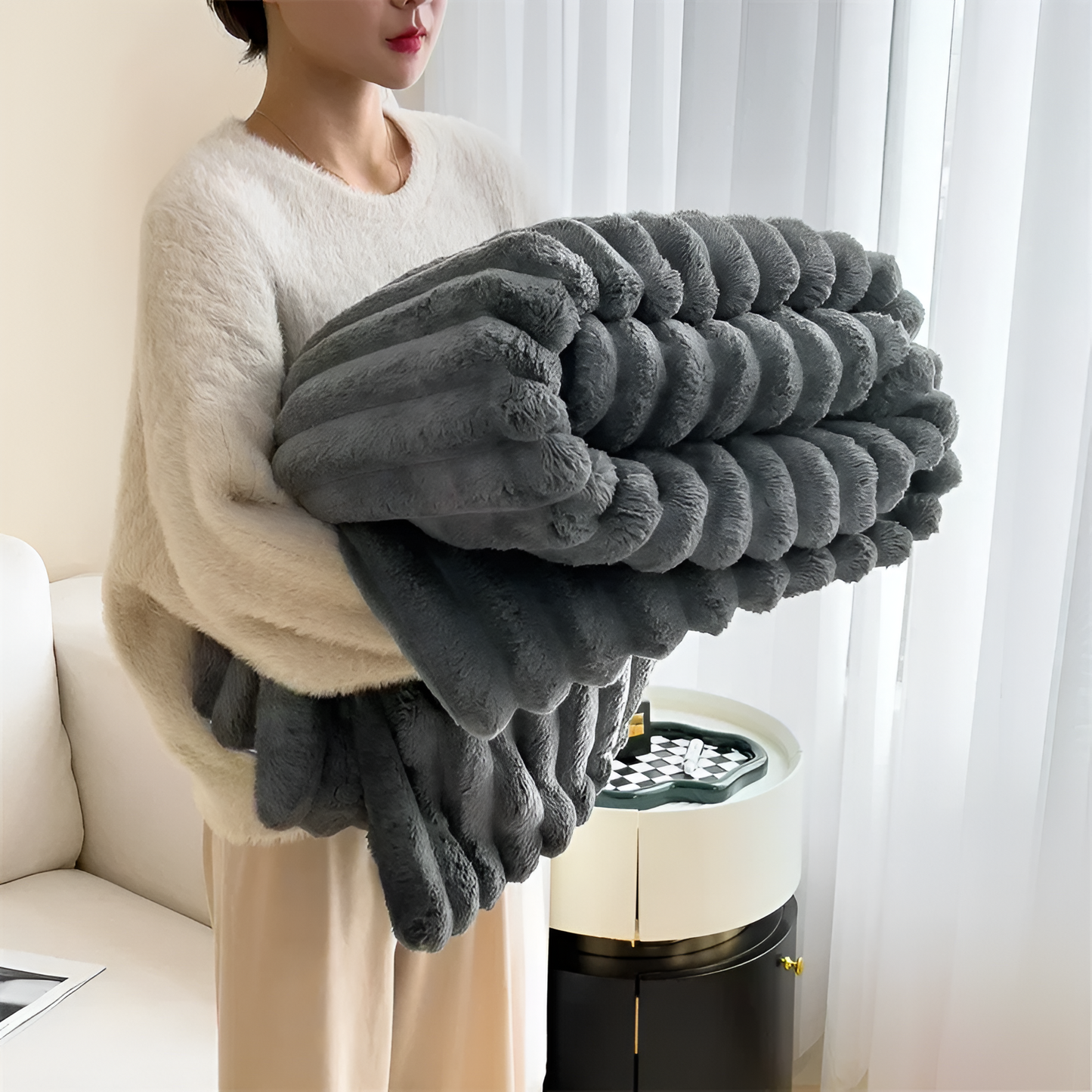 Faux Rabbit Fur Throw Blanket | Double-Sided Plush Comfort
