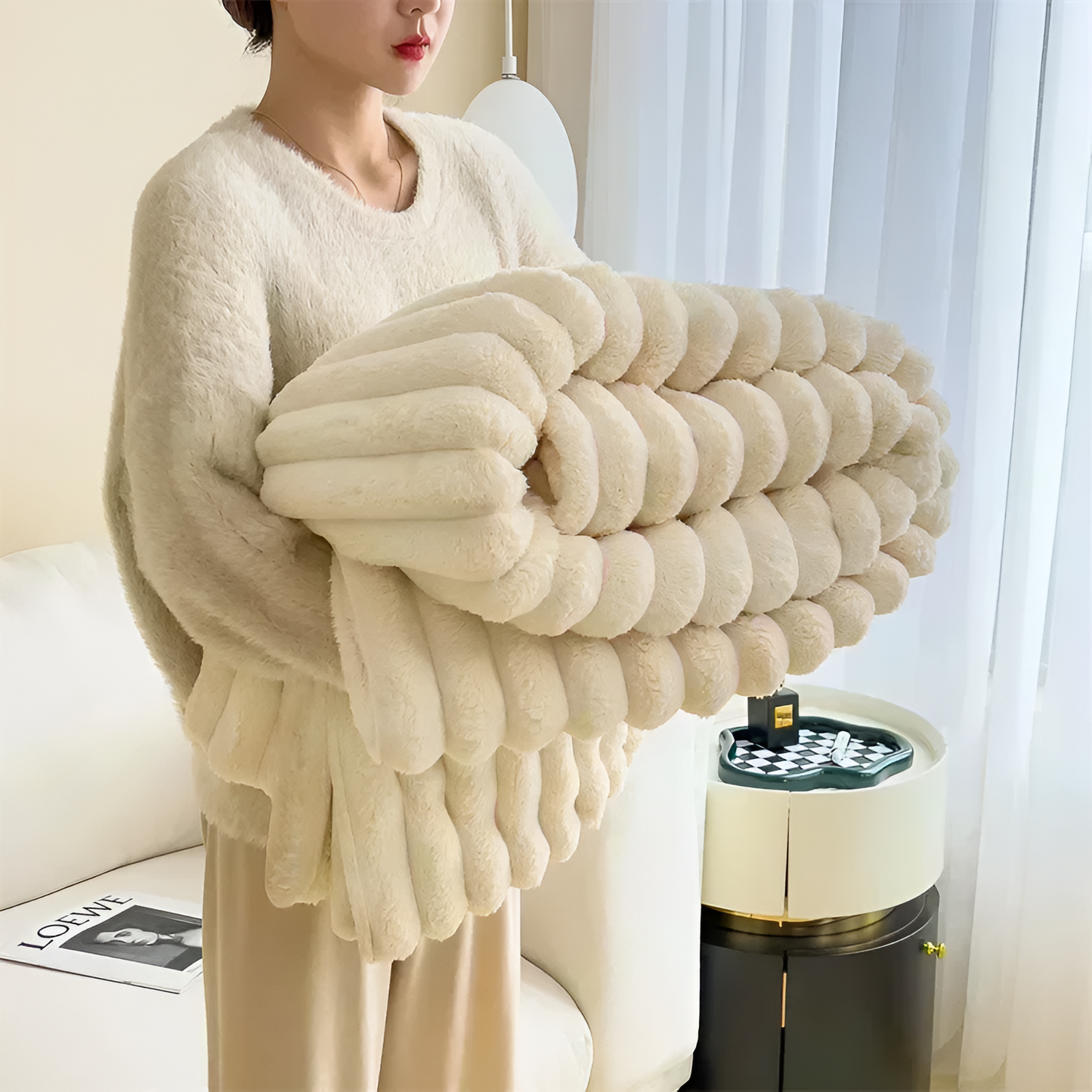 Faux Rabbit Fur Throw Blanket | Double-Sided Plush Comfort