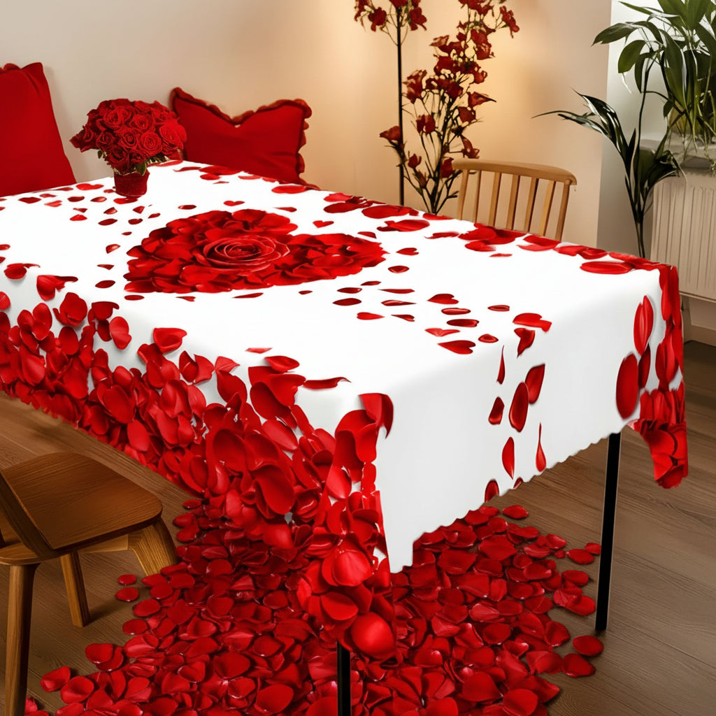 Rose Petal Heart Cloth Rectangular Table Valentines
