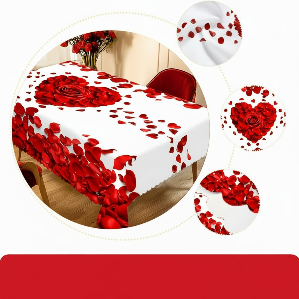 Rose Petal Heart Cloth Rectangular Table Valentines