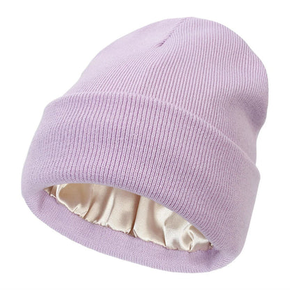 Winter Hat Silk Lined Wool Beanie for Warmth and Hair Protection