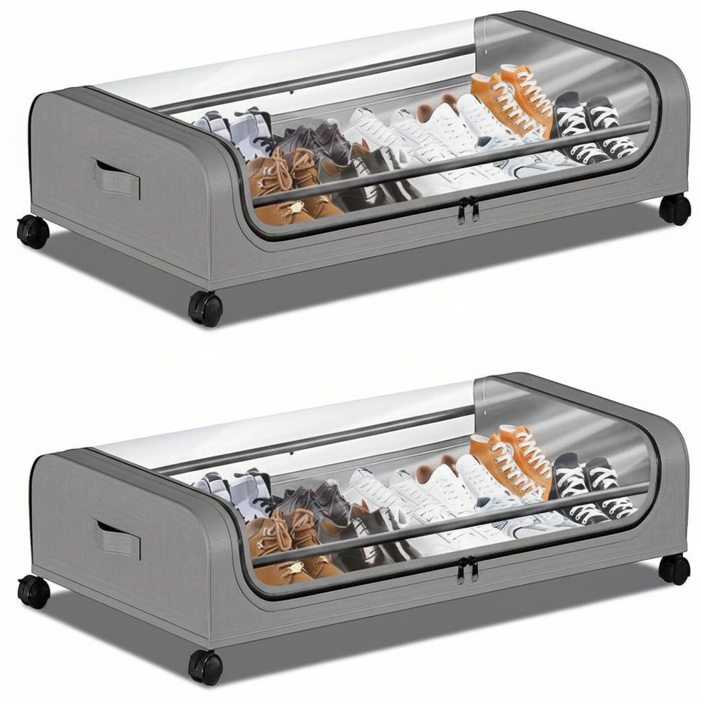 Bed Storage Organizer Metal Rolling Bins Wheels Lid