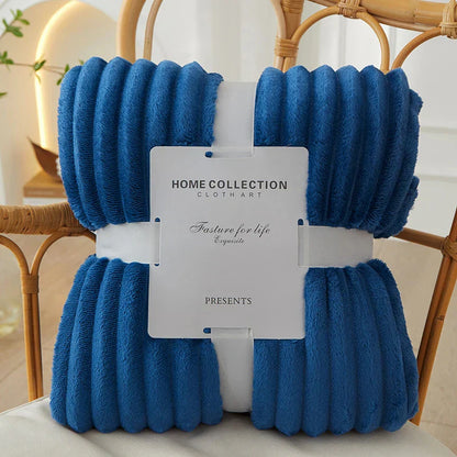 Wide Striped Fleece Blanket | Soft Ribbed Cosy Throw