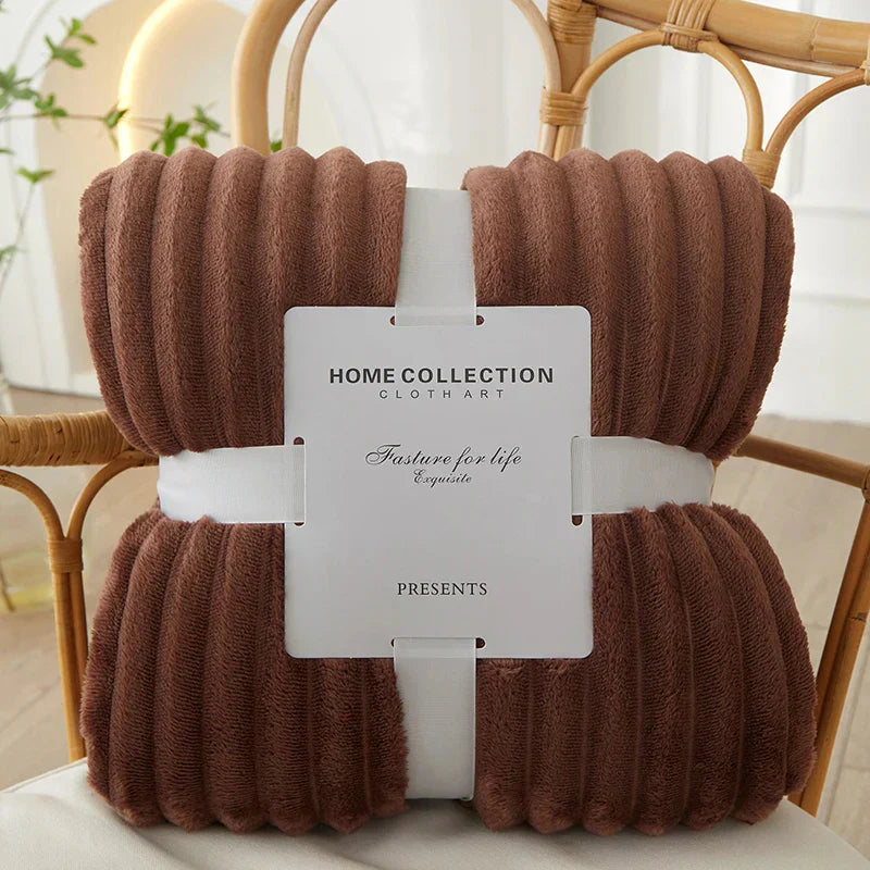 Wide Striped Fleece Blanket | Soft Ribbed Cosy Throw