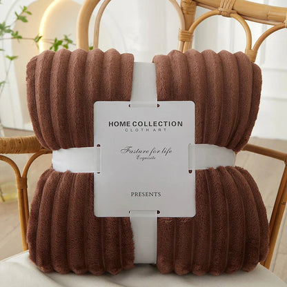 Wide Striped Fleece Blanket | Soft Ribbed Cosy Throw