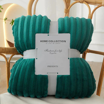 Wide Striped Fleece Blanket | Soft Ribbed Cosy Throw