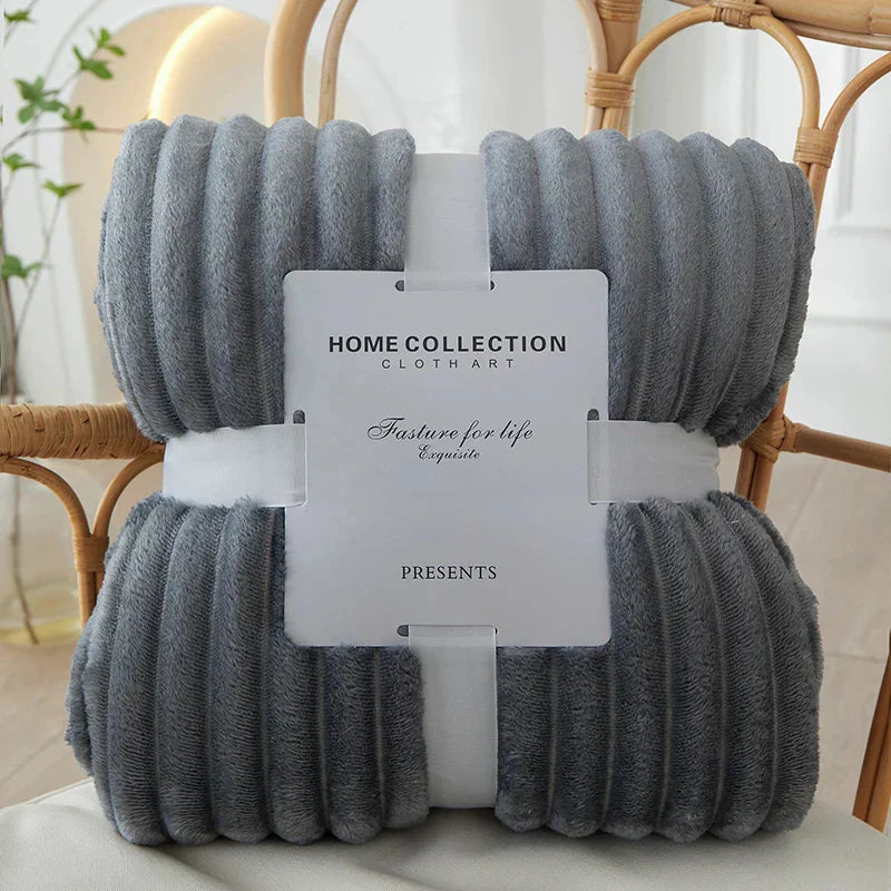Wide Striped Fleece Blanket | Soft Ribbed Cosy Throw