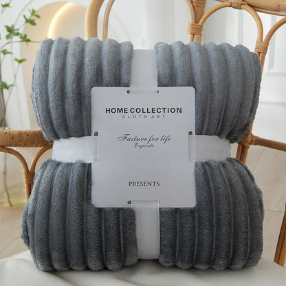 Wide Striped Fleece Blanket | Soft Ribbed Cosy Throw